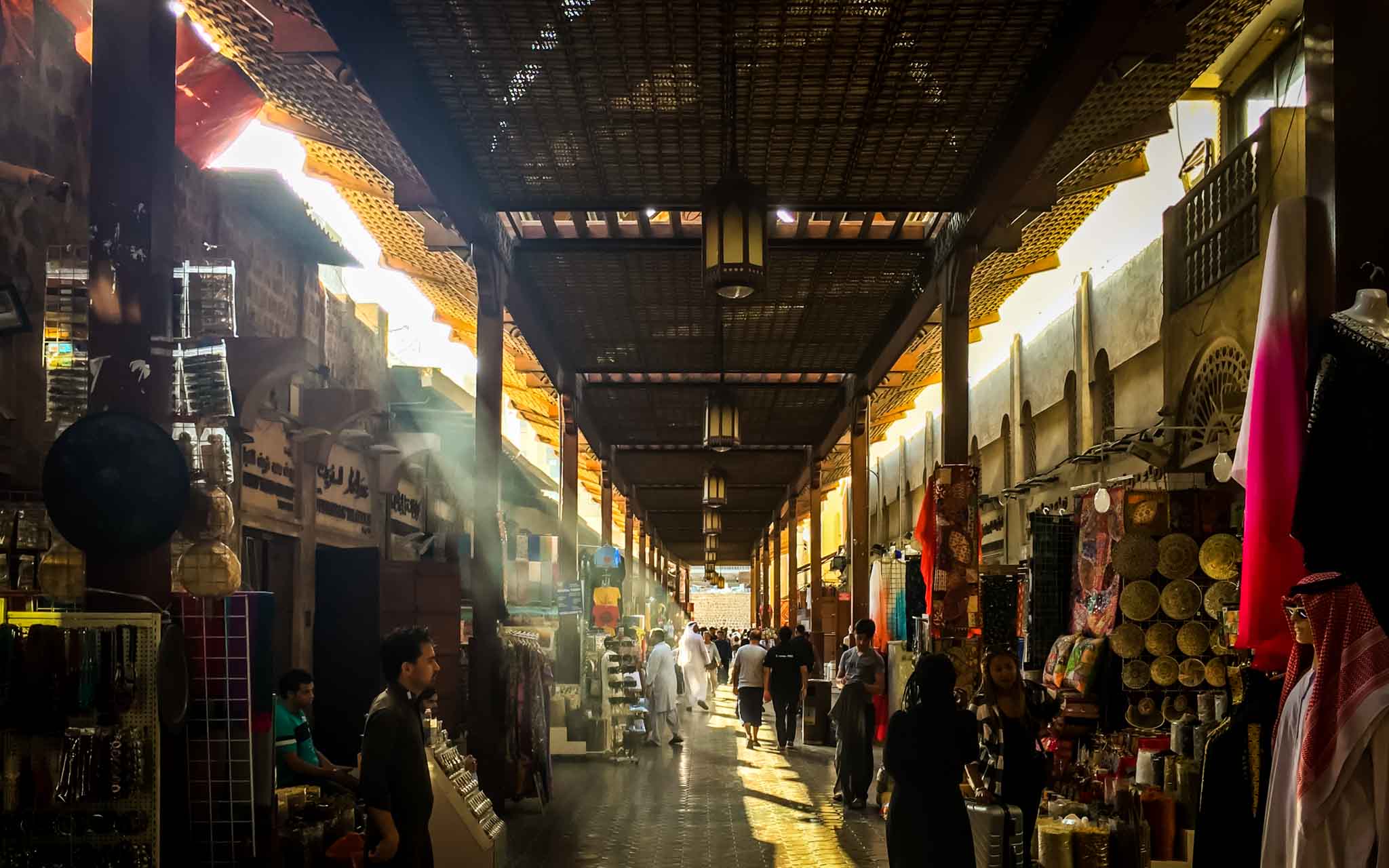 Dubai Stopover Market with light streaming in