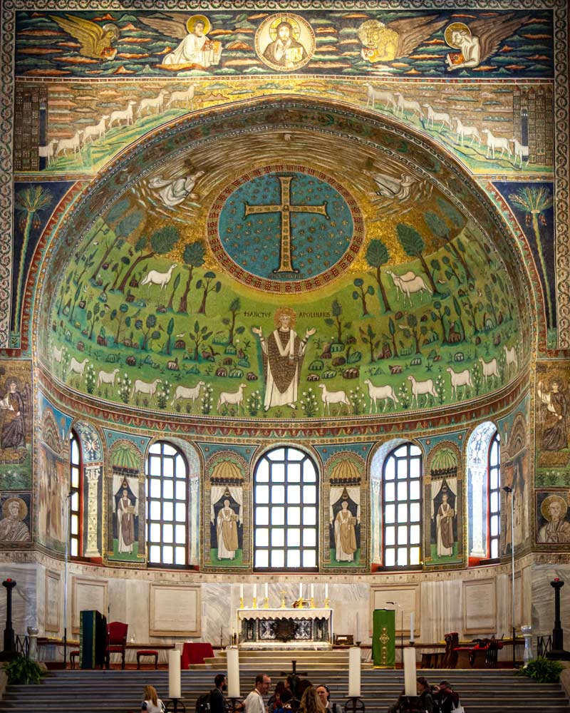 Ravenna-Mosaics Ravenna mosaic of green tiles and church windows