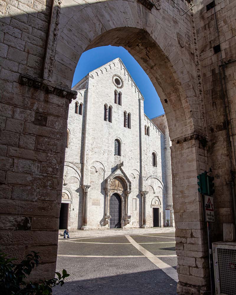 Bari cathedral framed by an archway