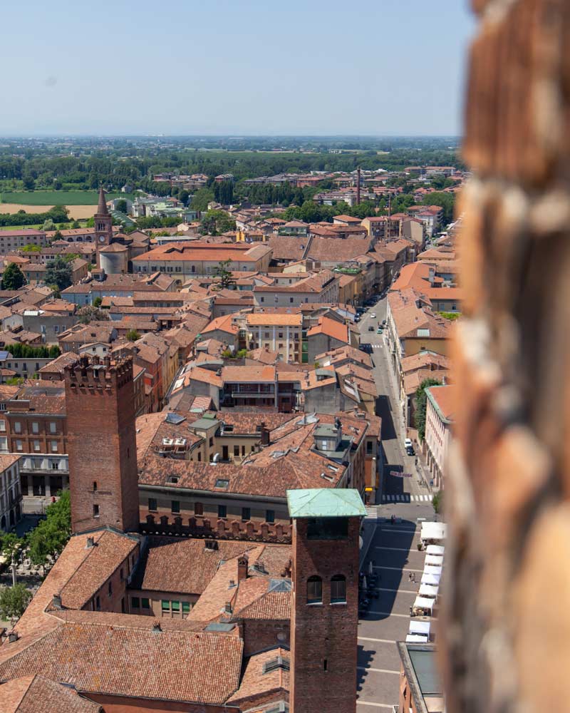 Views from the top of Cremona Tower with more towers in the foreground