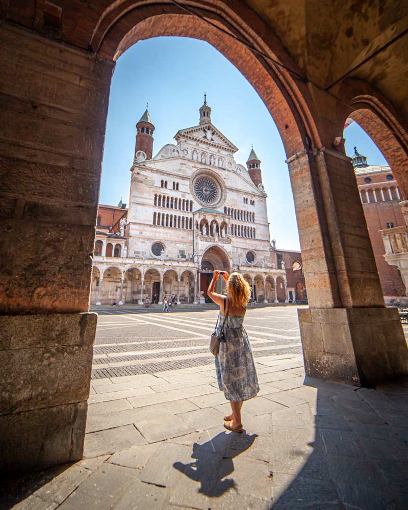 Cremona Cathedral framed by a Portico