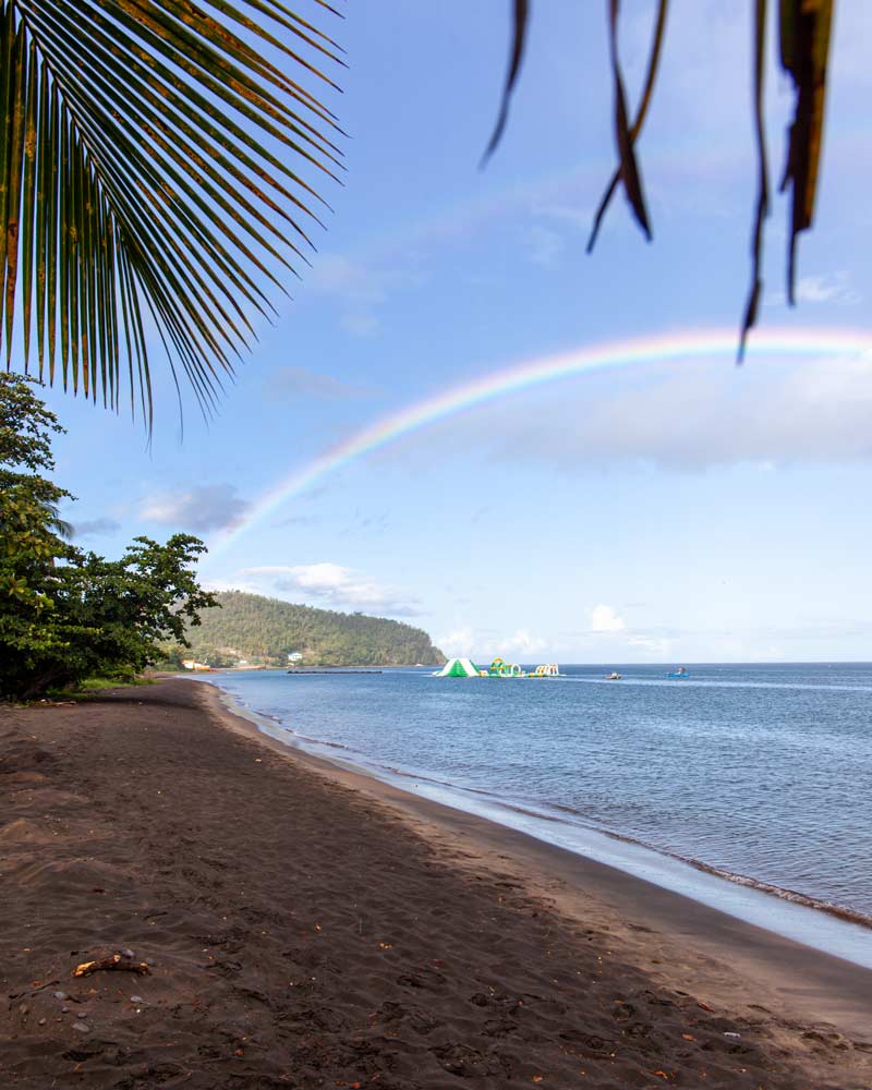 A rainbow over the ocean in Portsmouth Dominica