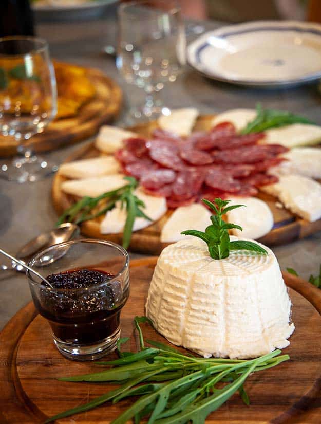 Lunch of cheeses in an old Puglia watermill