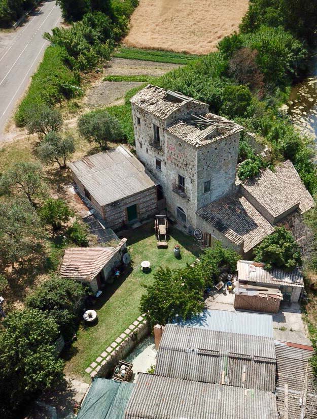 An old watermill as seen from above