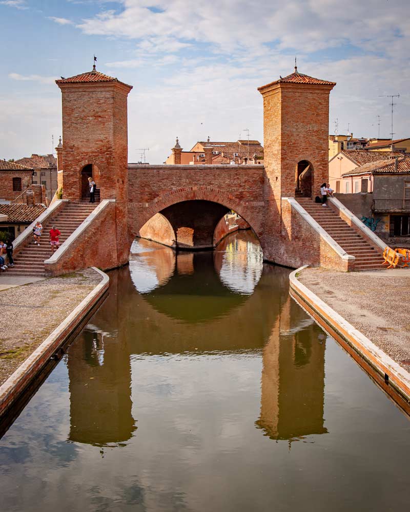 Comacchio-Bridge A bridge in Comacchio reflected in the water