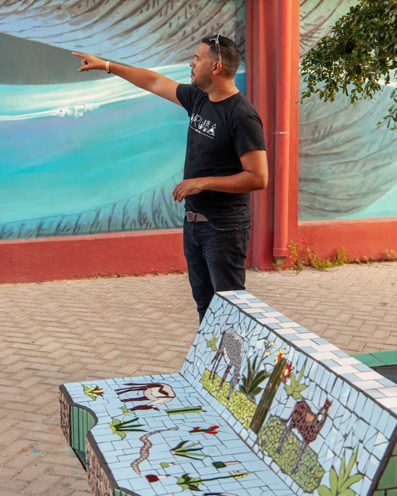 A tour leader on a street art tour of San Nicolas