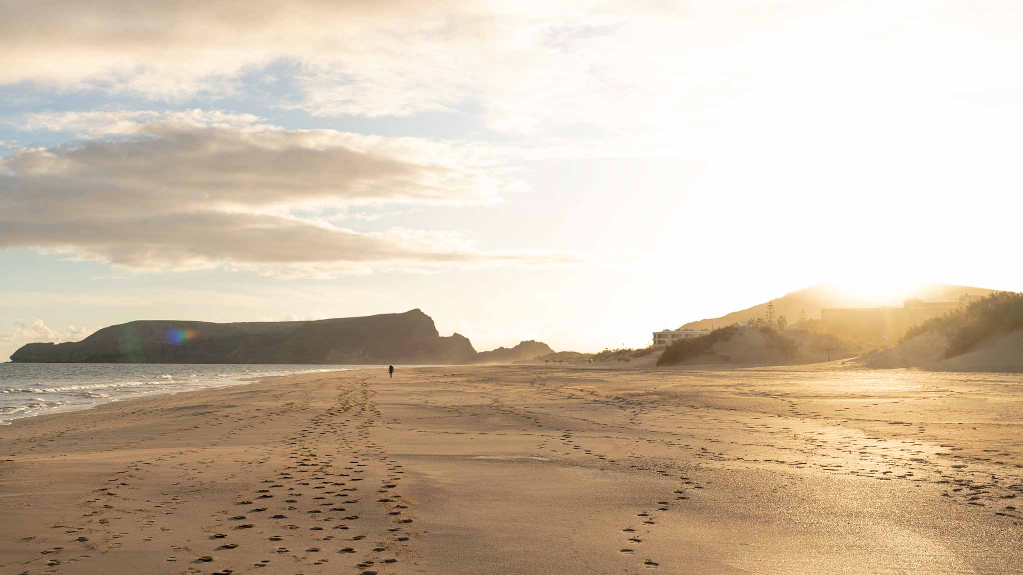 Sunset on the 9km golden beach in Porto Santo