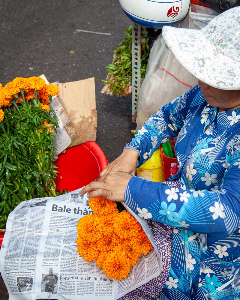 Flores en el mercado de Chau Doc