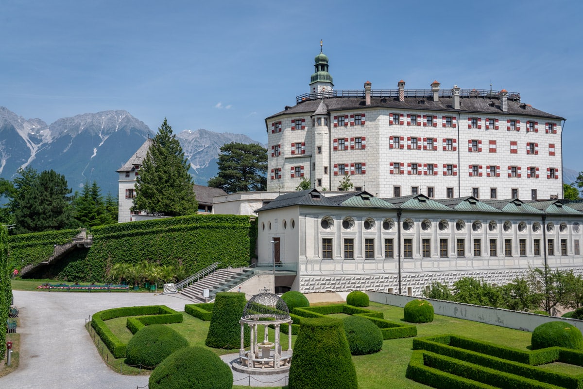 Ambras Castle, Innsbruck, backed by mountains