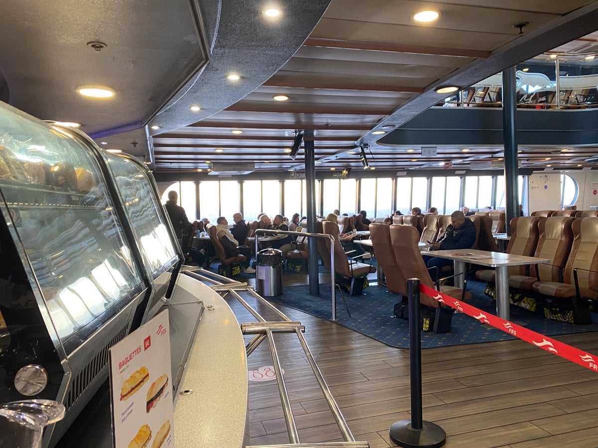 A cafe and seating area onboard the FRS Spain to Morocco ferry