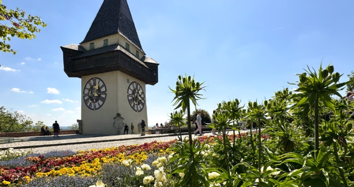 Graz's Uhrturm, the clock tower, is the symbol of the city