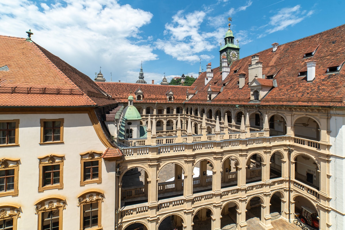 Graz's courtyards provide a perfect place to find shade and a glass of wine