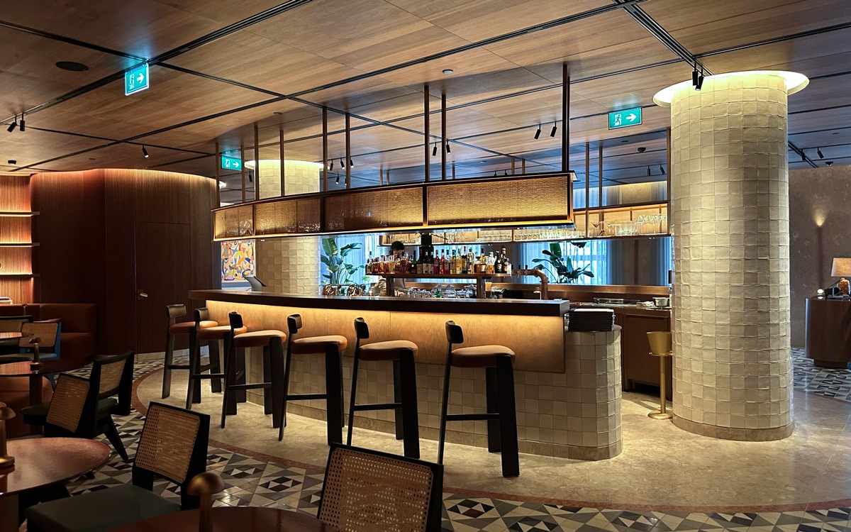 The Andaz Lounge, where check-in is done at a sofa, is inspired by Lisbon's quiosques